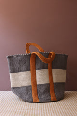 Striped Cotton Bag with Orange Handles