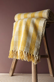 Recycled Cotton Throw Olive & Ochre